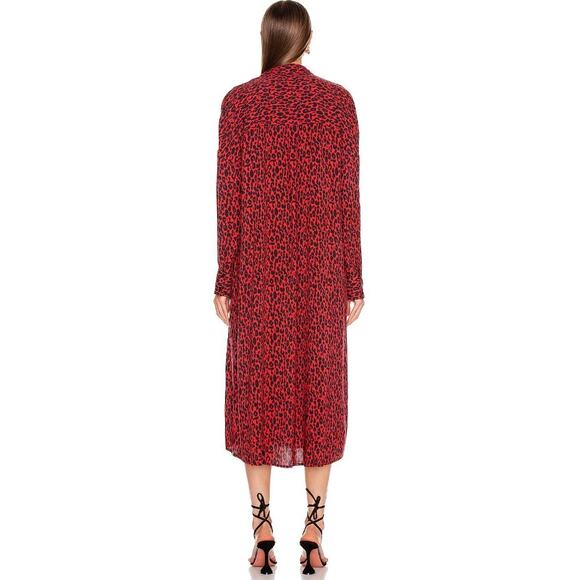 IRO Long Sleeve Button Front Side Slit Leopard Pirae Dress Red Womens Size 34 - Picture 4 of 16